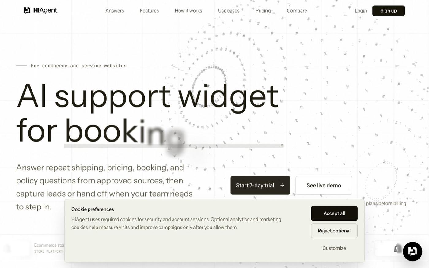 HiAgent | AI Support Widget for Ecommerce and Service Websites — screenshot
