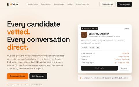 hiCalibre — Every candidate vetted. Every conversation direct. — screenshot