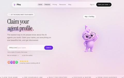 Flixy — Claim your AI agent name. One link for all your agents. — screenshot