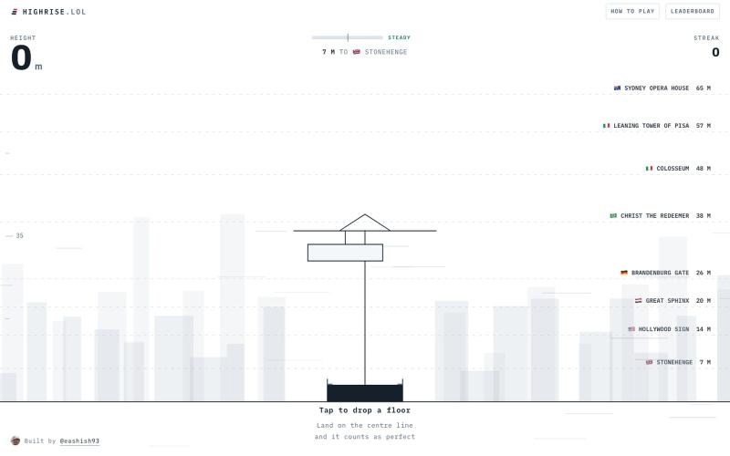 highrise.lol, stack a tower — screenshot