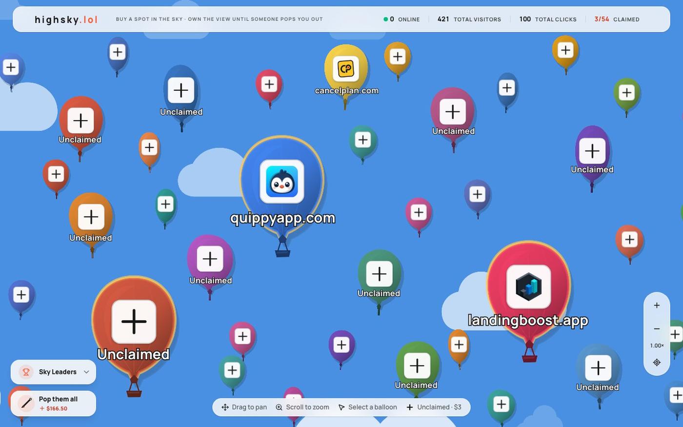 Highsky | Buy a spot in the sky — screenshot