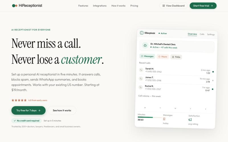 HiReceptionist — AI receptionist for everyone | HiReceptionist — screenshot