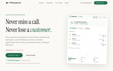 HiReceptionist — AI receptionist for everyone | HiReceptionist — screenshot