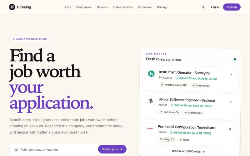Entry-Level, Graduate & Remote Jobs Worldwide | Hireeing — screenshot