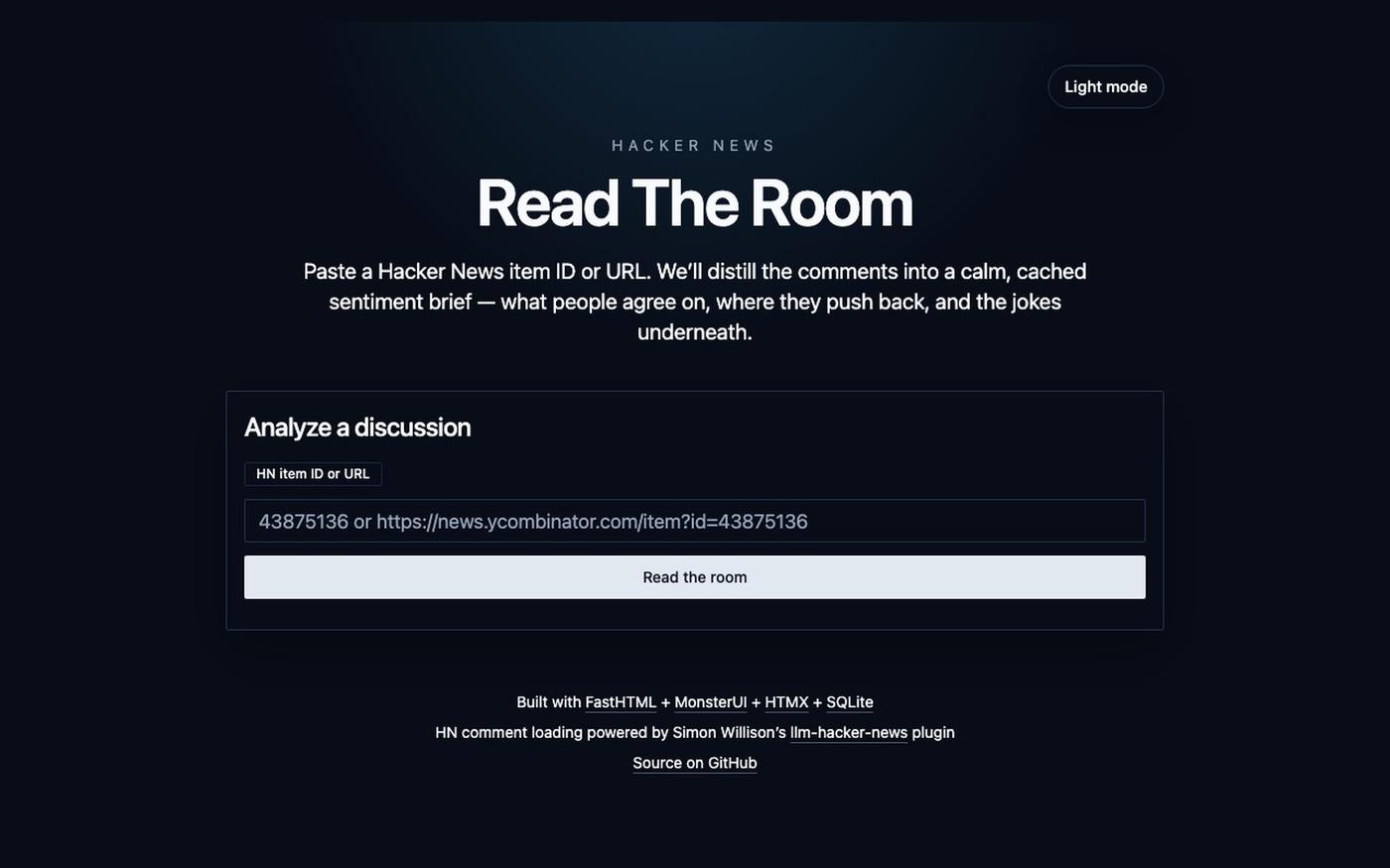 Hacker News — Read The Room — screenshot
