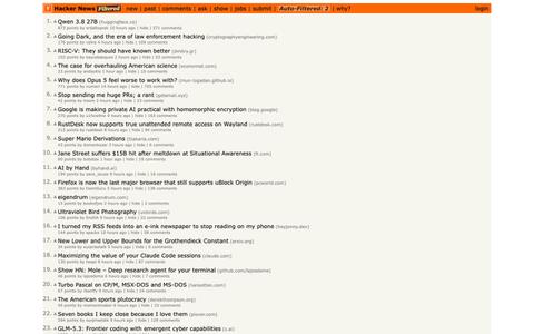 HNFiltered | A more useful Hacker News front page — screenshot