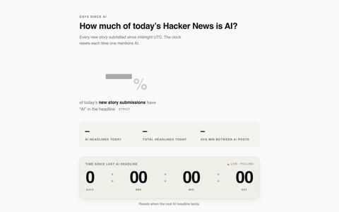 Days Since AI: live AI headline counter for Hacker News — screenshot