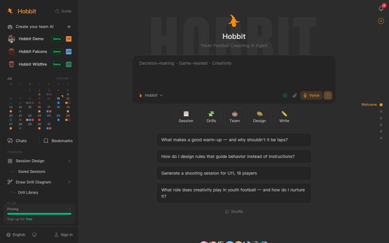 Hobbit AI · Youth Football Coaching AI Agent — screenshot