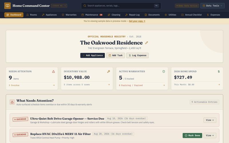 Home Command Center — Household Ledger & Management — screenshot