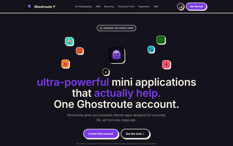Ghostroute — Ultra-Powerful mini-apps. For Power Users. One account. — screenshot
