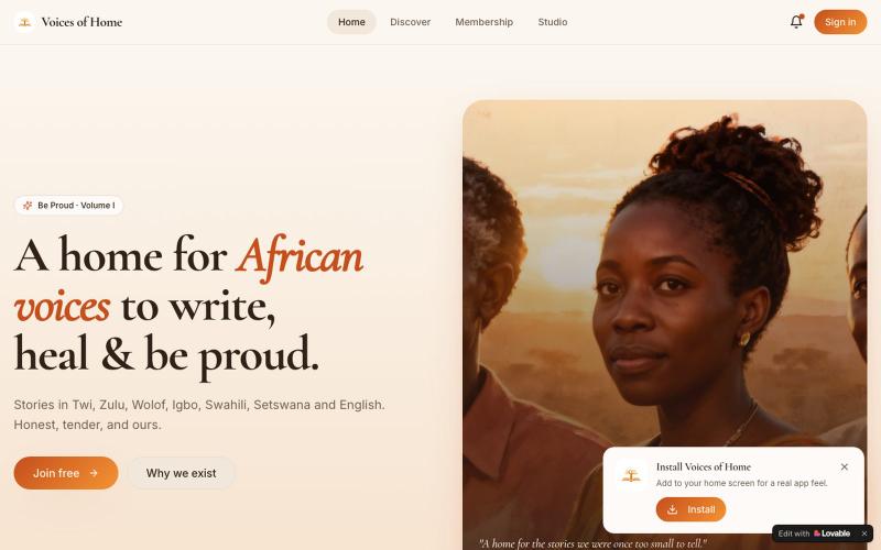 Voices of Home — Be Proud | African storytelling — screenshot