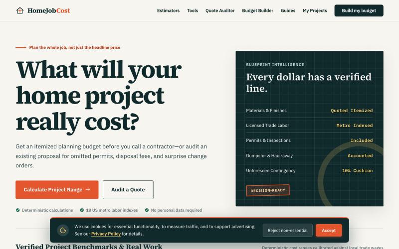 HomeJobCost | Home Project Cost Intelligence & Quote Analysis — screenshot