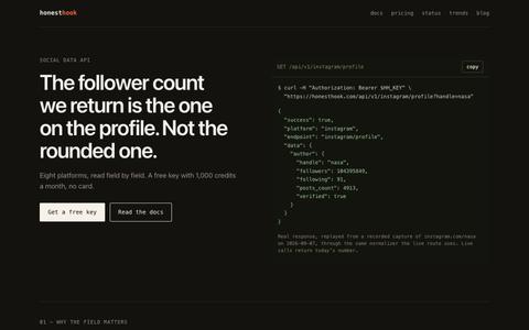 HonestHook — the social data API that returns exact counts — screenshot