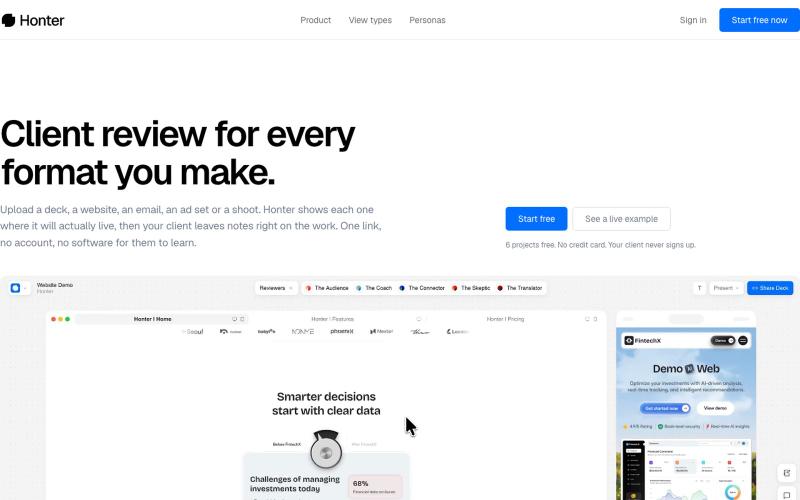 Deliver creative work & get clear client feedback | Honter — screenshot