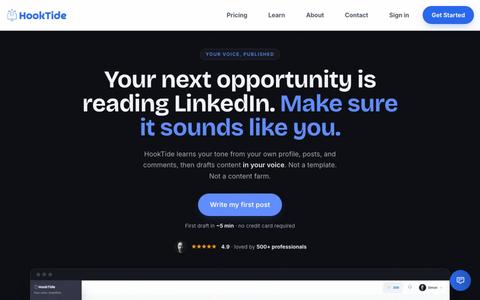 AI LinkedIn Content in Your Voice | HookTide — screenshot