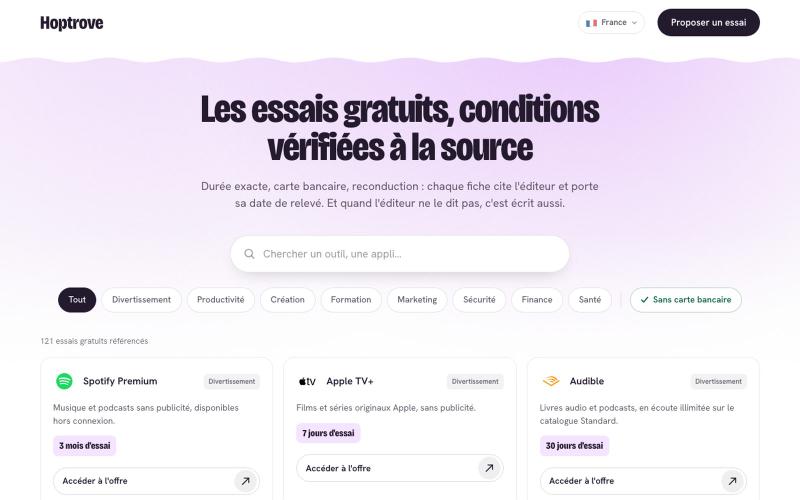 Hoptrove — les essais gratuits, conditions vérifiées à la source — screenshot