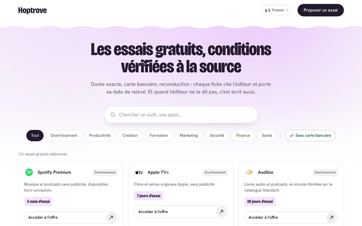 Hoptrove — les essais gratuits, conditions vérifiées à la source — screenshot