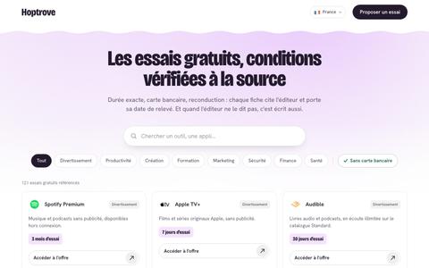 Hoptrove — les essais gratuits, conditions vérifiées à la source — screenshot