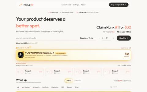 HopUp — Your Product Deserves a Better Spot — screenshot