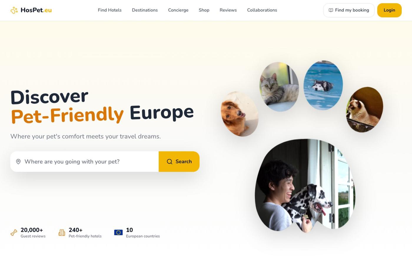 HosPet.eu | Pet-Friendly Hotels Across Europe — screenshot