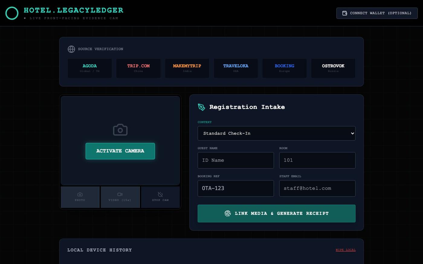 Hotel.LegacyLedger.org | Evidence Command — screenshot