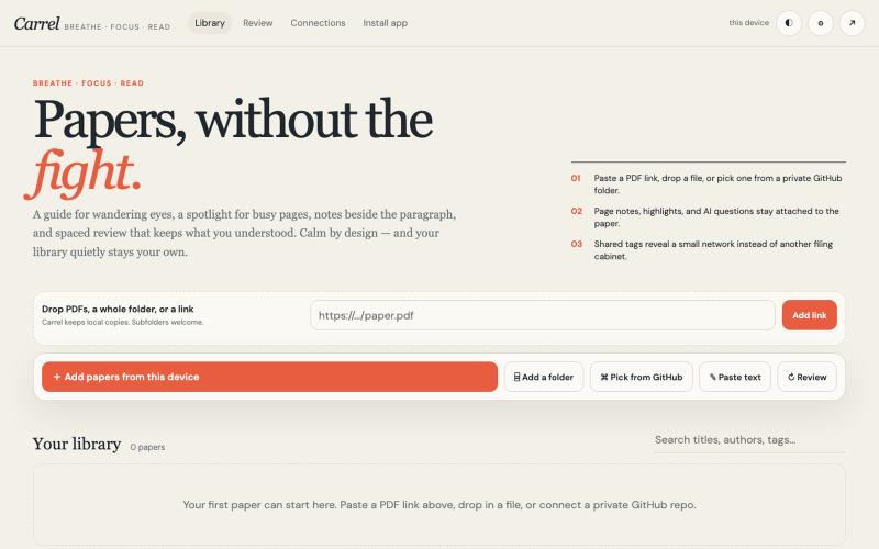 Carrel — Breathe, Focus, Read — screenshot