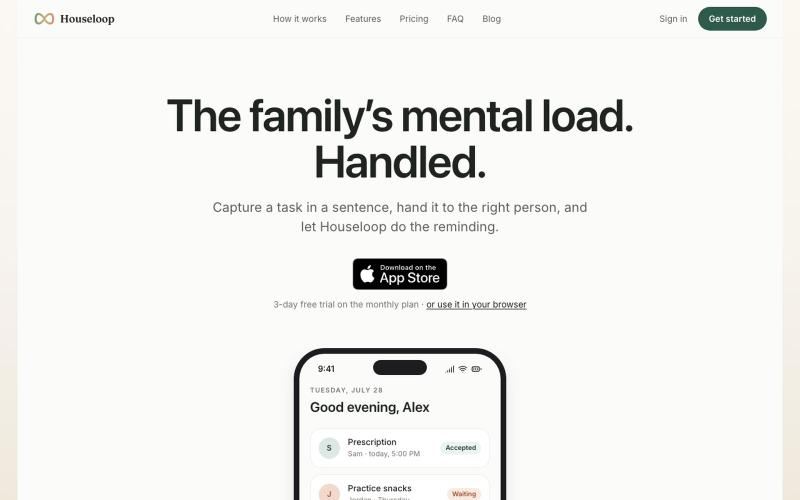 Houseloop · Hand it off. See it handled. — screenshot