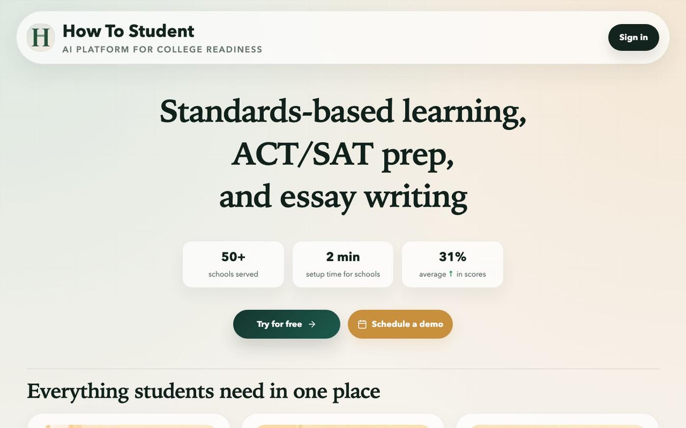 How To Student | AI Platform for College Readiness — screenshot