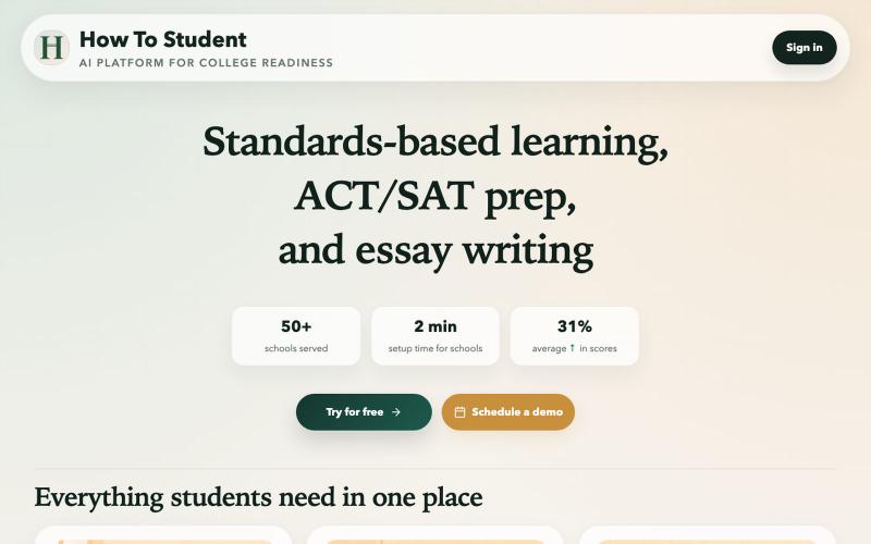 How To Student | AI Platform for College Readiness — screenshot
