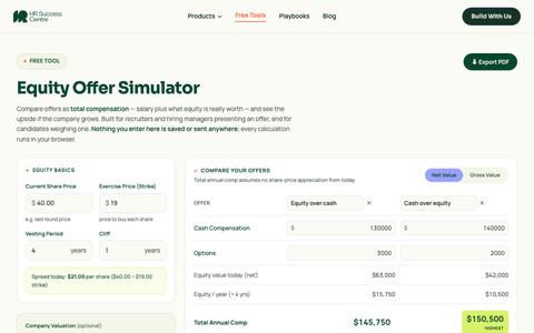 Equity Offer Simulator — HR Success Centre — screenshot