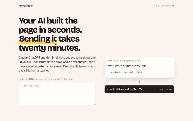 htmlshare — share the page your AI just built — screenshot