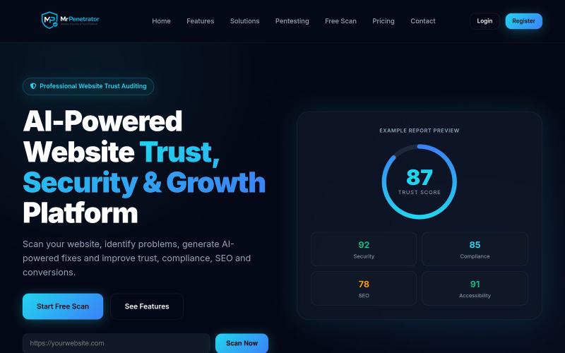 Free Website Trust & Security Scanner — MrPenetrator — screenshot