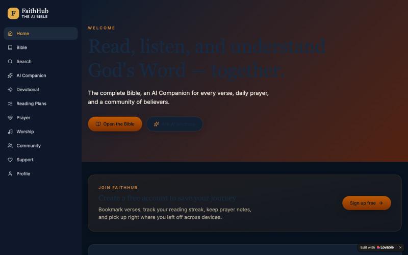 FaithHub — Read, Understand & Live the Bible with AI — screenshot