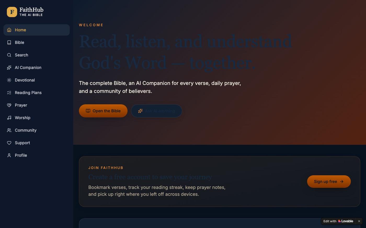 FaithHub — Read, Understand & Live the Bible with AI — screenshot