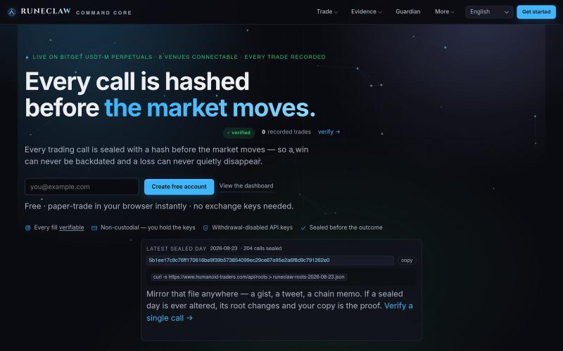 RUNECLAW — AI Trading by Humanoid Traders — screenshot