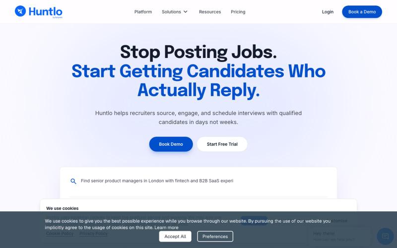 Agentic AI Recruiting Infrastructure for Hiring Teams | Huntlo — screenshot