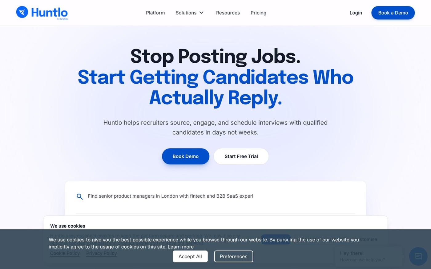 Agentic AI Recruiting Infrastructure for Hiring Teams | Huntlo — screenshot