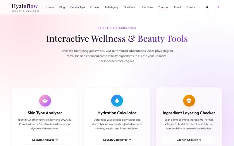 Science-Backed Beauty & Wellness Tools Hub | Hyaluflow — screenshot