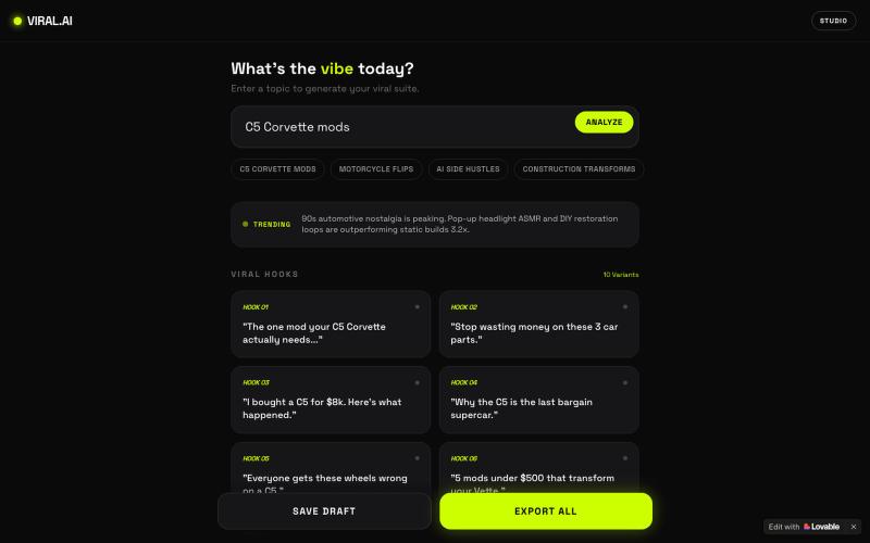VIRAL.AI — AI Viral Content Studio for Instagram — screenshot