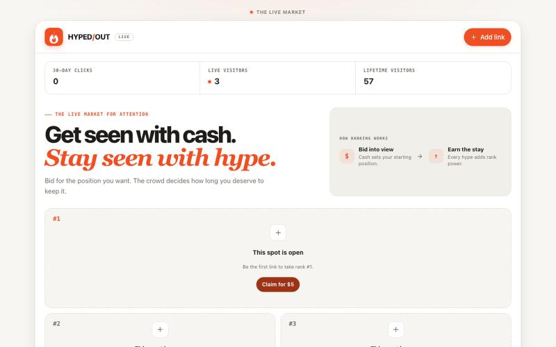 Hypedout — The live leaderboard for products — screenshot