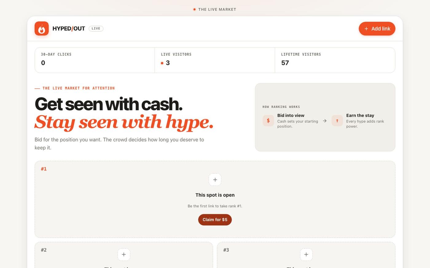 Hypedout — The live leaderboard for products — screenshot