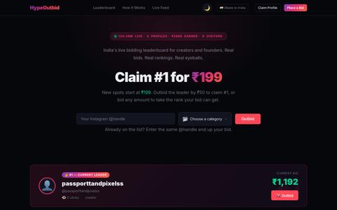 HypeOutbid — Bid to Own the Top Spot — screenshot