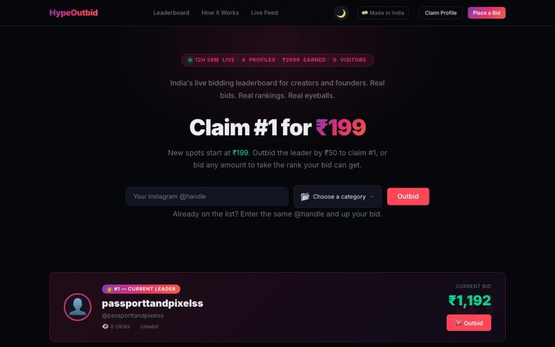 HypeOutbid — Bid to Own the Top Spot — screenshot