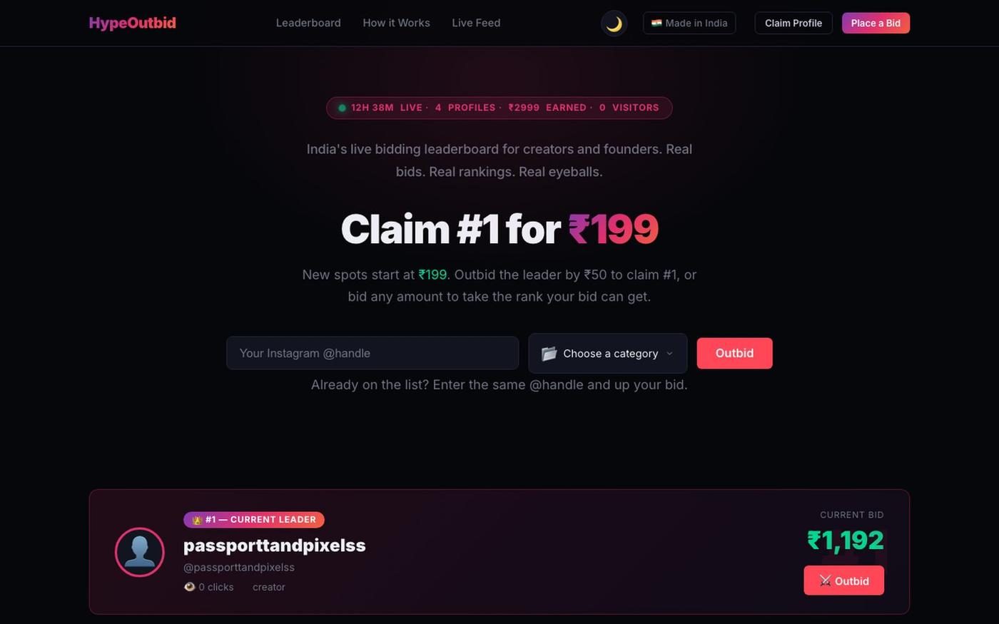 HypeOutbid — Bid to Own the Top Spot — screenshot
