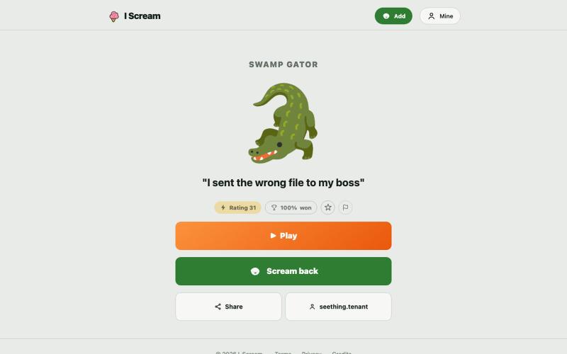 "I sent the wrong file to my boss" · Swamp Gator | I Scream — screenshot