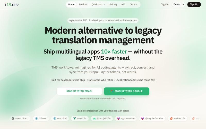 i18.dev | Modern alternative to legacy translation management — screenshot