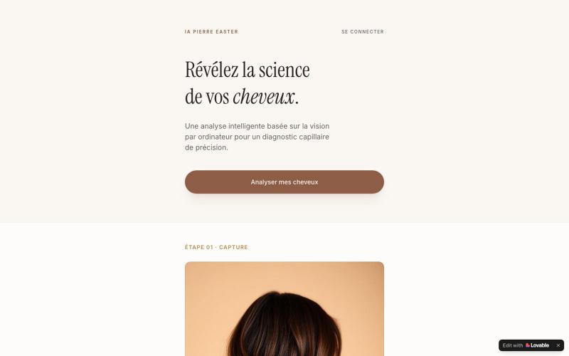 IA Pierre Easter — Analyse capillaire par intelligence artificielle — screenshot