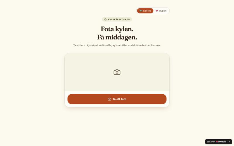 Kylskåpskocken – fota kylen, få ett recept — screenshot