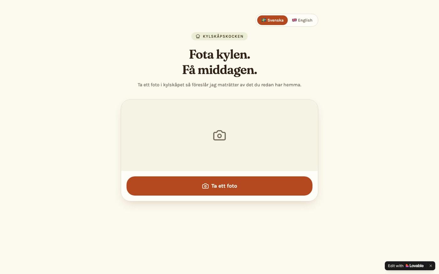 Kylskåpskocken – fota kylen, få ett recept — screenshot