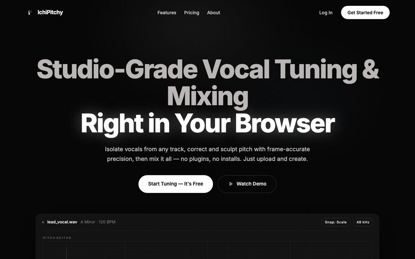 IchiPitchy — Free Online Vocal Tuning & Mixing Studio — screenshot